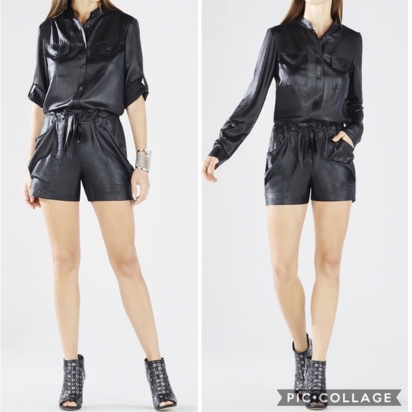 BCBG MaxAzria Minna Wet Look Romper - Picture 2 of 6